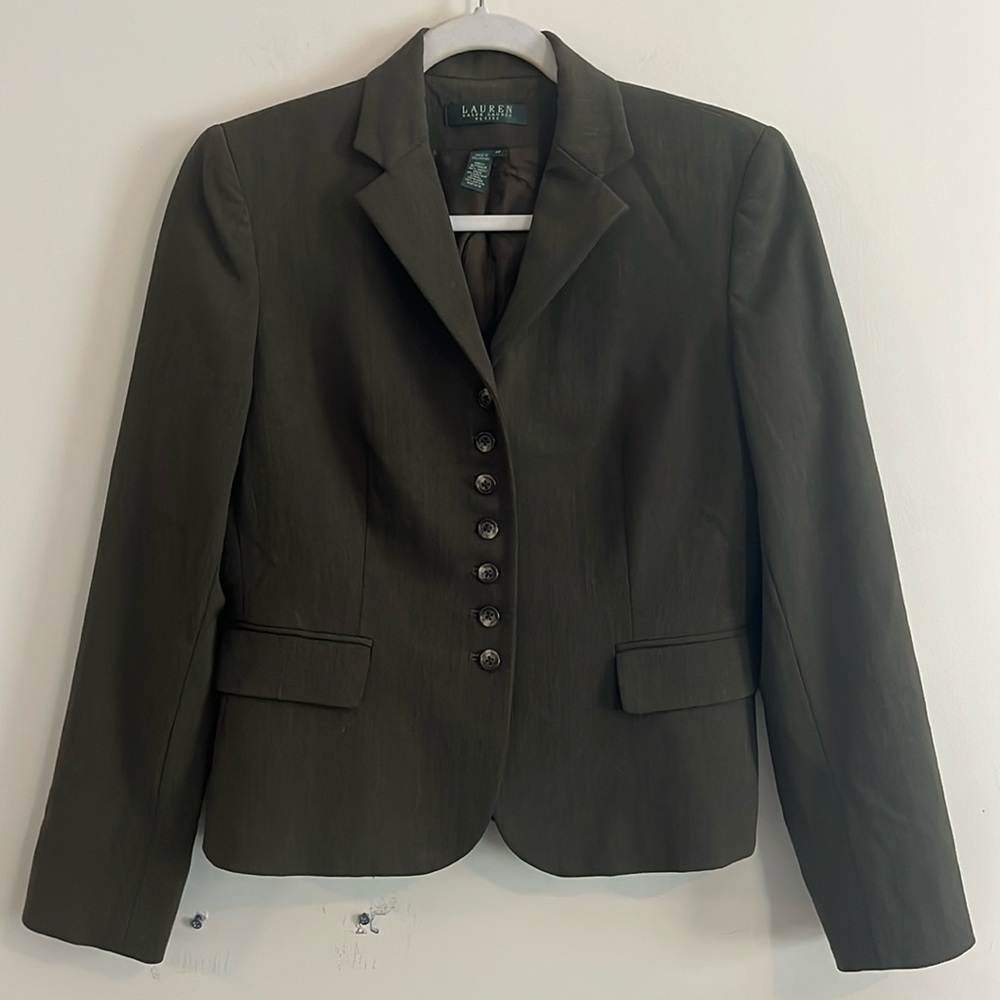 Vintage Lauren Ralph Lauren Dark Army Green Blazer Wool Classic y2k Rory Gilmore